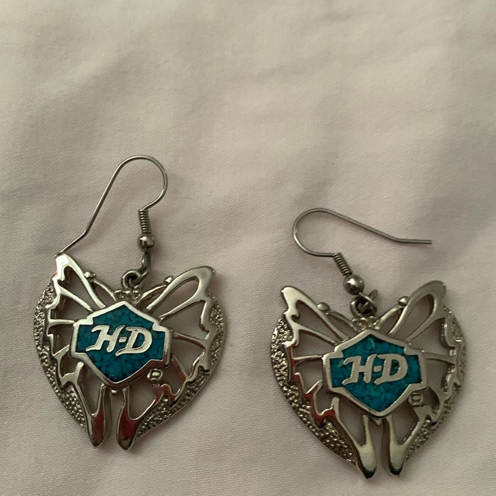 Harley Davidson silver and turquoise earrings